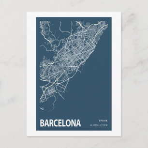 Barcelona Spanje City Map Line Art Blue Print Briefkaart
