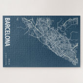 Barcelona Spanje City Map Line Art Blue Print Legpuzzel (Horizontaal)