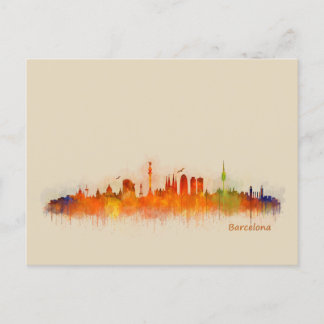 Barcelona Spanje City Skyline Waterverf Cityscape Briefkaart