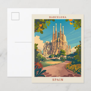 Barcelona Spanje Elegante Vintage Reizen Briefkaart