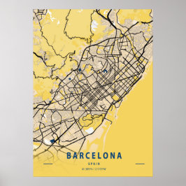Barcelona - Spanje - Gele Stadskaart Poster
