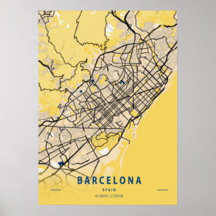 Barcelona - Spanje - Gele Stadskaart Poster