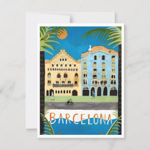 Barcelona Spanje Kleurrijke stadsgezicht Retro geï Briefkaart