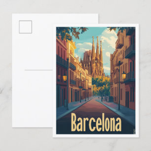 Barcelona Spanje Kunst Vintage Reizen Illustratie Briefkaart