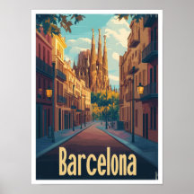 Barcelona Spanje Kunst Vintage Reizen Illustratie