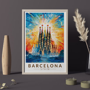 Barcelona Spanje La Sagrada Familia Reizen Kunst Poster