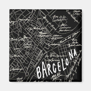 Barcelona Spanje Map Magnet - Black  Style Magneet