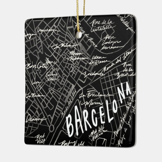 Barcelona Spanje Map Ornament - Black  Style (Links)