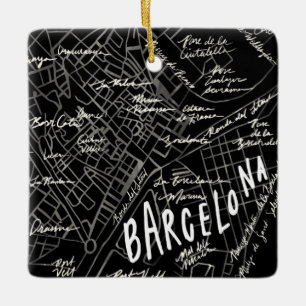 Barcelona Spanje Map Ornament - Black  Style