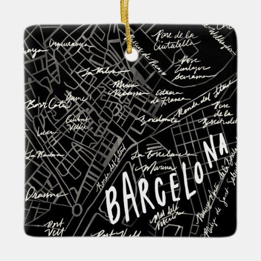Barcelona Spanje Map Ornament - Black  Style (Voorkant)