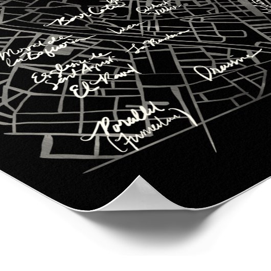 Barcelona Spanje Map Poster - Black  Style (Hoek)