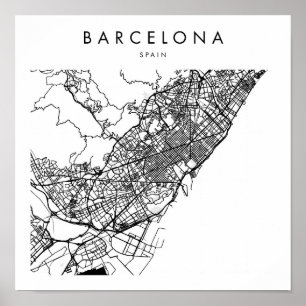 Barcelona Spanje Minimal Modern Street Map Poster
