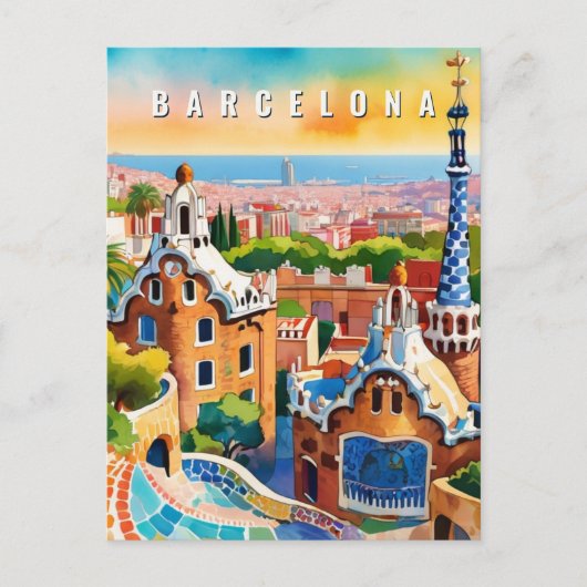 Barcelona Spanje Park Guel Retro Reizen Briefkaart (Voorkant)
