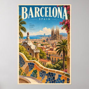 Barcelona Spanje Park Güell en Sagrada Família Tra Poster