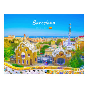 Barcelona, Spanje - Park Guell Gaudi Mozaïek Foto Afdruk
