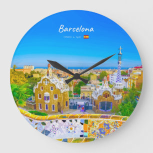 Barcelona, Spanje - Park Guell Gaudi Mozaïek Grote Klok