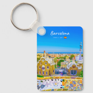 Barcelona, Spanje - Park Guell Gaudi Mozaïek Klass Sleutelhanger