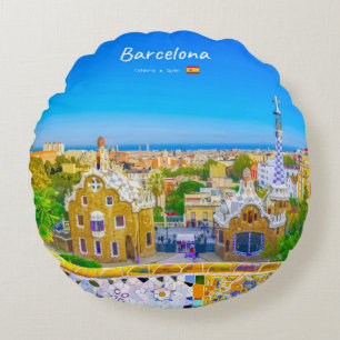 Barcelona, Spanje - Park Guell Gaudi Mozaïek Rond Kussen