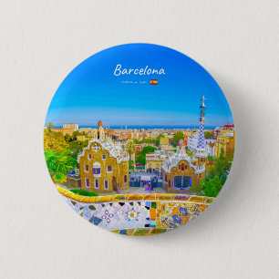 Barcelona, Spanje - Park Guell Gaudi Mozaïek Ronde Button 5,7 Cm