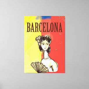 Barcelona Spanje poster van het klassieke reisverk Canvas Afdruk