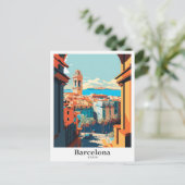 Barcelona Spanje Reizen Kunst Vintage Illustratie Briefkaart (Staand voorkant)