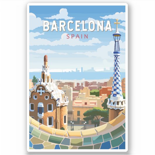 Barcelona Spanje Reizen Kunst Vintage Sticker (Voorkant)
