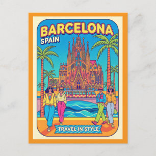 Barcelona Spanje Retro 1990s Reizen Briefkaart
