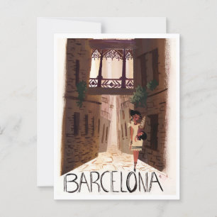 Barcelona Spanje Retro Reisvakantie Geïnspireerd Briefkaart
