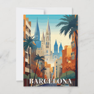 Barcelona, Spanje Retro Reizen Briefkaart
