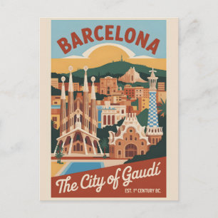 Barcelona Spanje Retro Silhouette Stadslandschap R Briefkaart