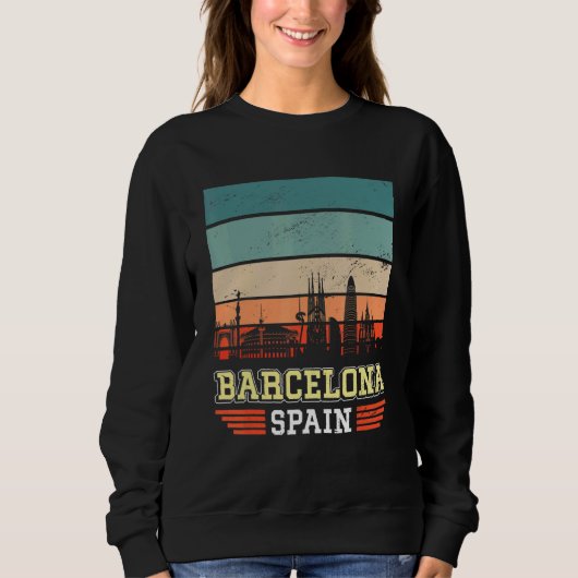 Barcelona Spanje Retro  Sunset Skyline Barce Trui (Voorkant)