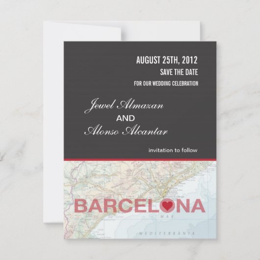 Barcelona Spanje Save the Date Aankondiging (Voorkant)