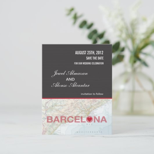 Barcelona Spanje Save the Date Aankondiging (Staand voorkant)