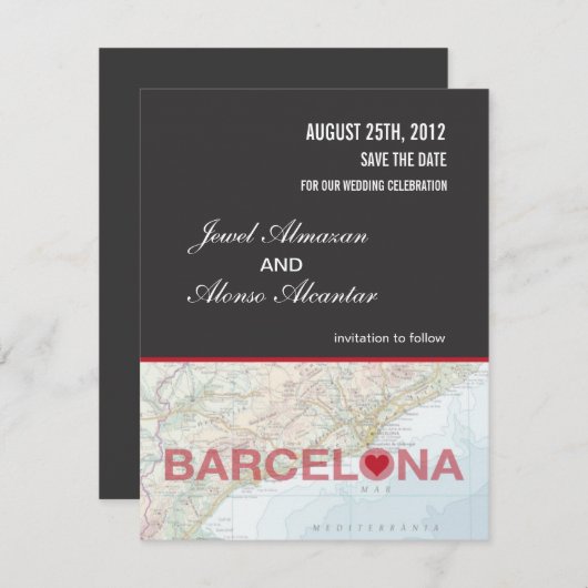 Barcelona Spanje Save the Date Aankondiging (Voorkant / Achterkant)