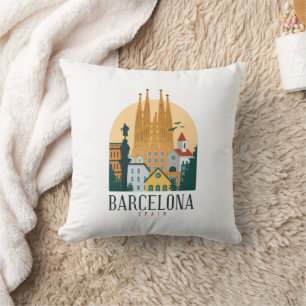 Barcelona Spanje Skyline Vintage Kussen