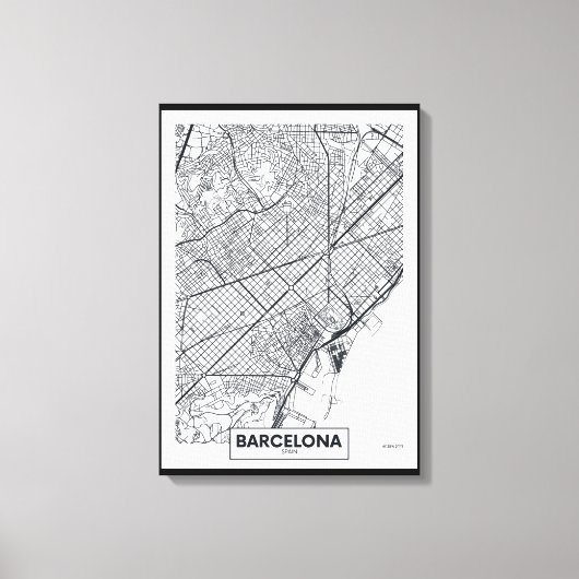 Barcelona, Spanje | Stadskaart Canvas Afdruk (Voorkant)