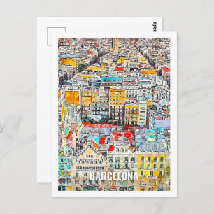 Barcelona Spanje Travel Place Waterverf Briefkaart