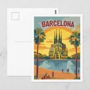 Barcelona Spanje Vintage Beroemde Reisplaats Briefkaart