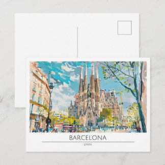 Barcelona Spanje Vintage Kunst Illustratie Reizen Briefkaart