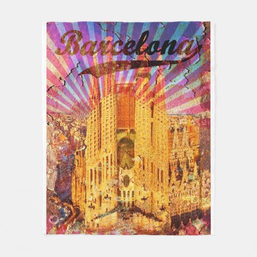 Barcelona, Spanje, Vintage poster Fleece Deken (Voorkant)