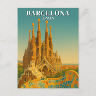 Barcelona Spanje Vintage Reizen Abstract Briefkaart