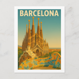 Barcelona Spanje Vintage Travel Briefkaart