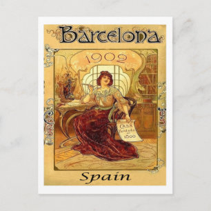 Barcelona, Spanje, vrouw die een brief schrijft,  Briefkaart