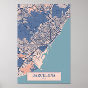 Barcelona Spanje Winderige Stad Kaart Reizen Poster
