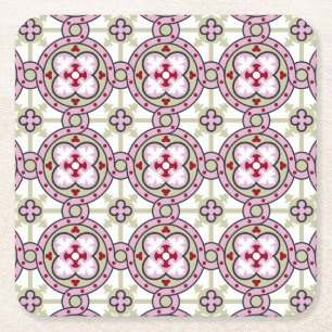 Barcelona-tegelbloem met roze linten vierkante kartonnen onderzetter