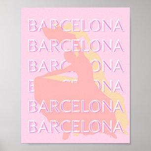 Barcelona Travel Art, Spanje Kunst, Roze, Pastel Poster