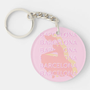 Barcelona Travel Art, Spanje Kunst, Roze, Pastel Sleutelhanger