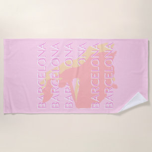 Barcelona Travel Art, Spanje Kunst, Roze, Pastel Strandlaken