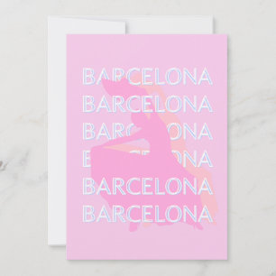 Barcelona Travel Art, Spanje, Pastel, Roze Feestdagenkaart