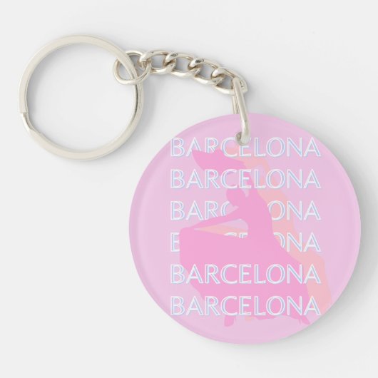 Barcelona Travel Art, Spanje, Pastel, Roze Sleutelhanger (Voorkant)